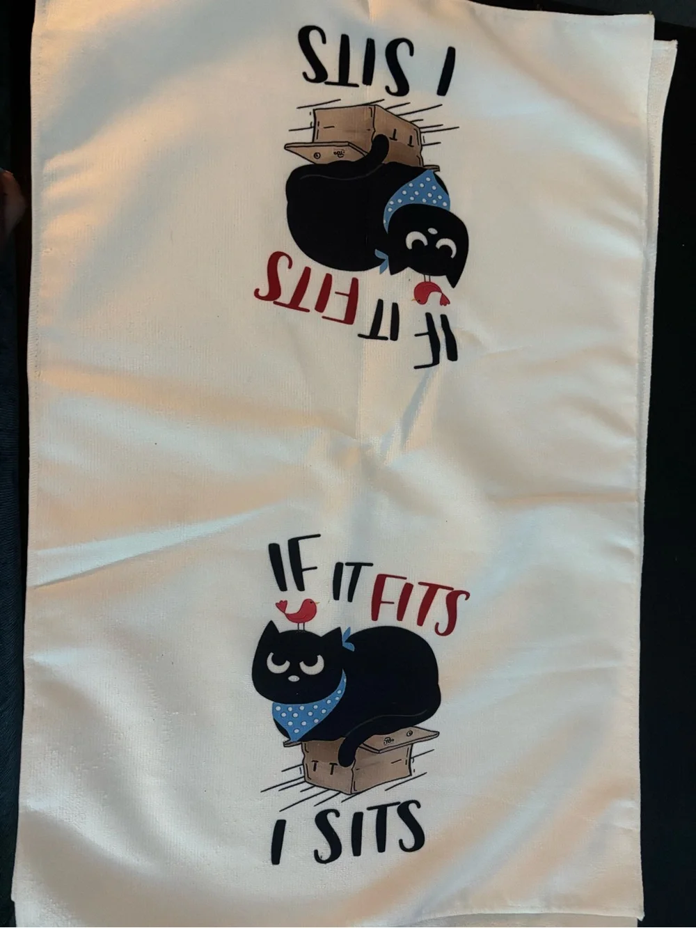 4 Funny Cat saying hand towels! White color and unused